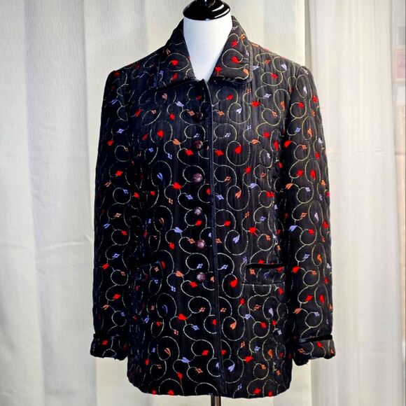 Cardinal Art Ole Wearable Art Black Embroidered Long Sleeve Button Front Jacket - Picture 1 of 11